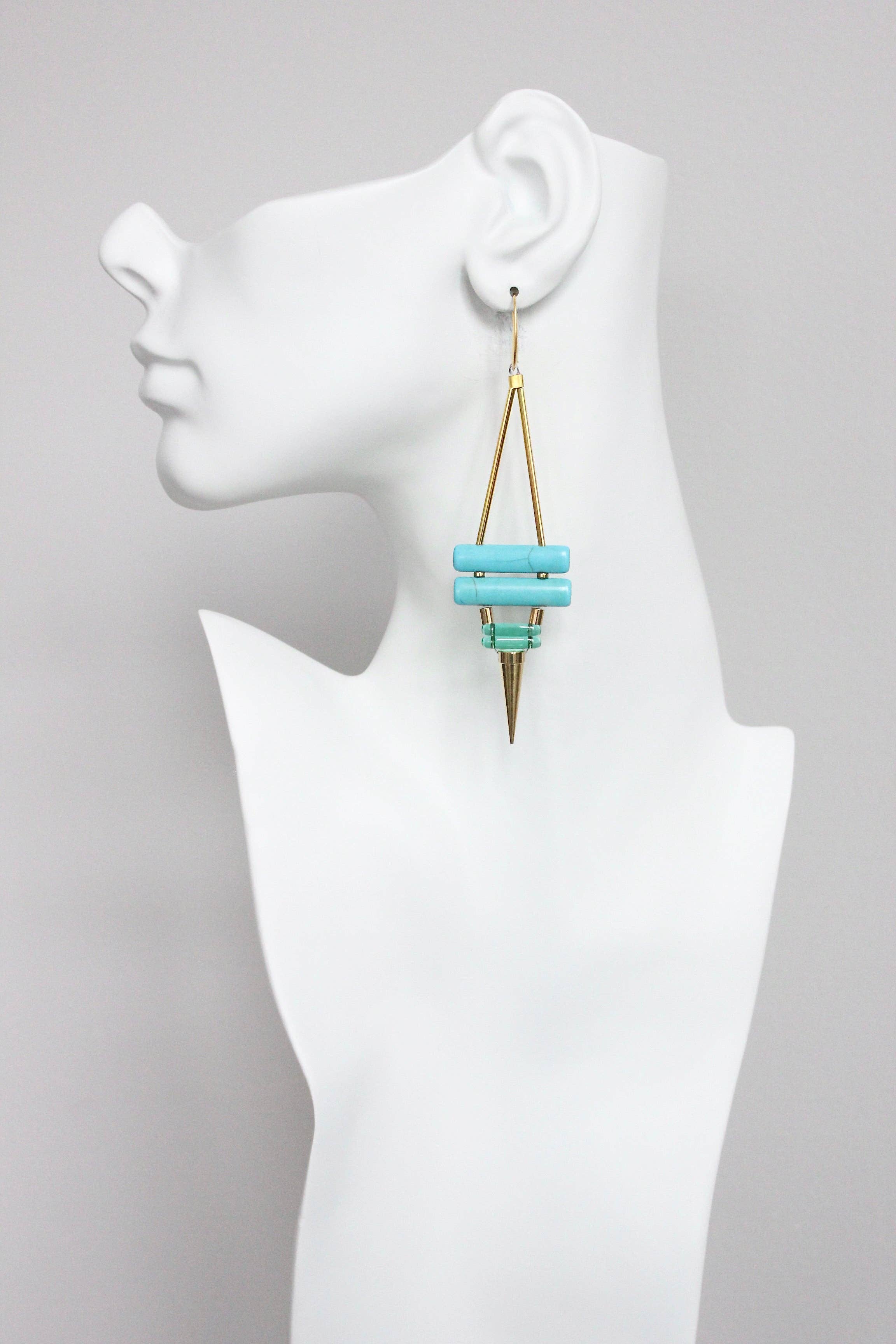David Aubrey Jewelry - Wholesale Dangle Earrings - GNDE121E turquoise and green geometric spike earrings1