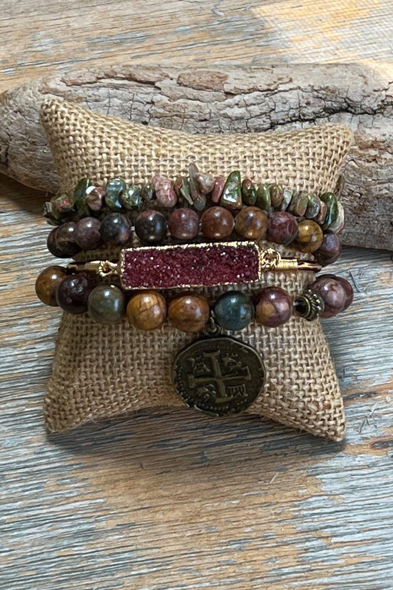Dylan Designs - Wholesale Beaded Bracelet - Amber Bracelet Set Unakite1
