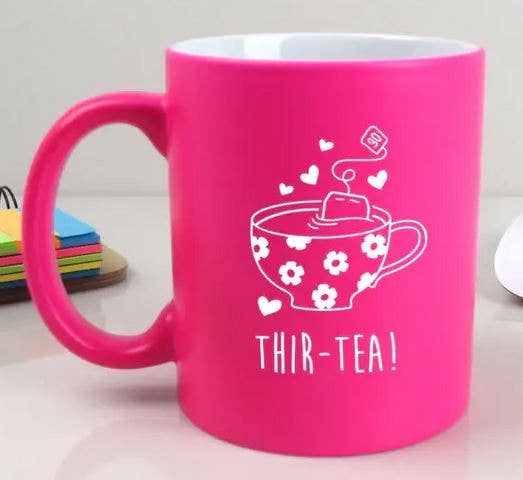 eBuyGB Craft Blanks - Wholesale Coffee Mug - Neon Pink Mug Tea Cup Engraved Thir-Tea Flower Teacup Design1