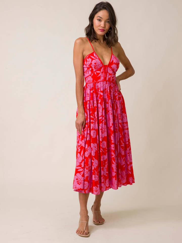 Pink Red JENNIE MIDI DRESS for wholesale on Faire