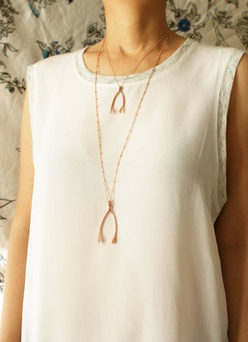 SORA DESIGNS - Wholesale Pendant/Charm Necklace - Life Size Rose Gold Wishbone Necklace1