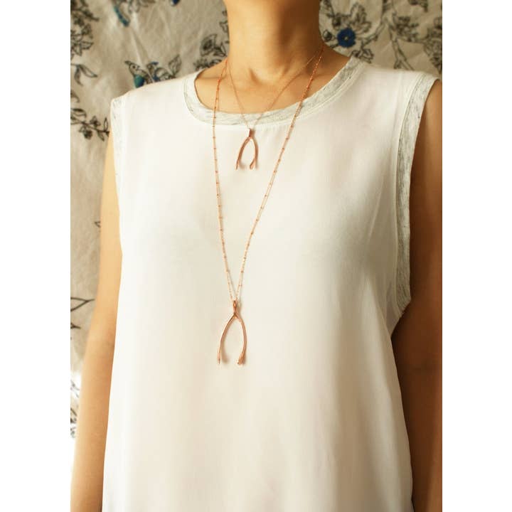 SORA DESIGNS - Wholesale Pendant/Charm Necklace - Life Size Rose Gold Wishbone Necklace1