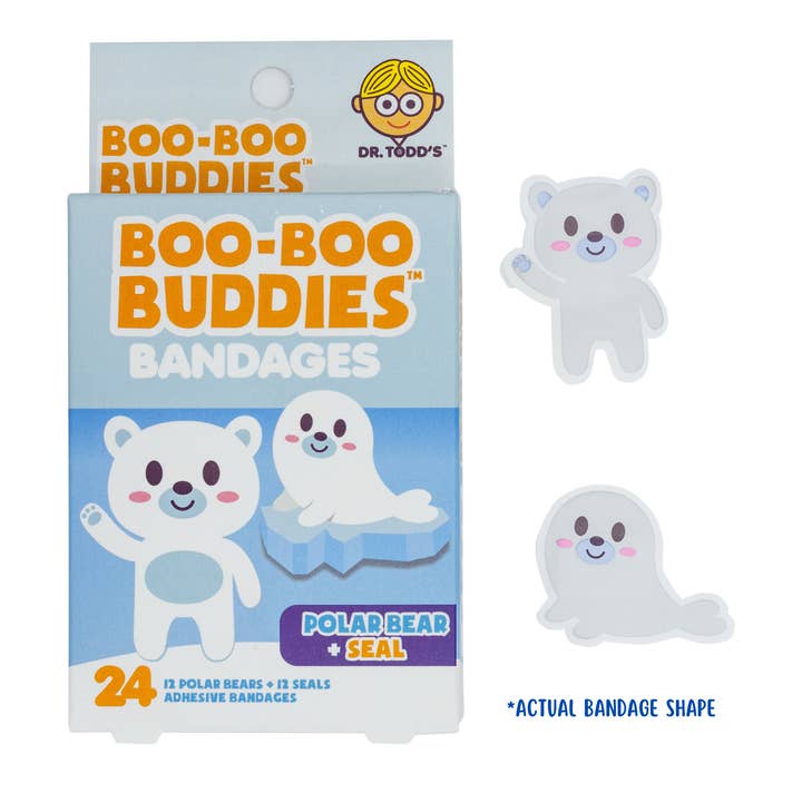 Kids Bandages – Polar Bear + Seal (24 Count, Latex-Free) for wholesale by Boo Boo Buddies