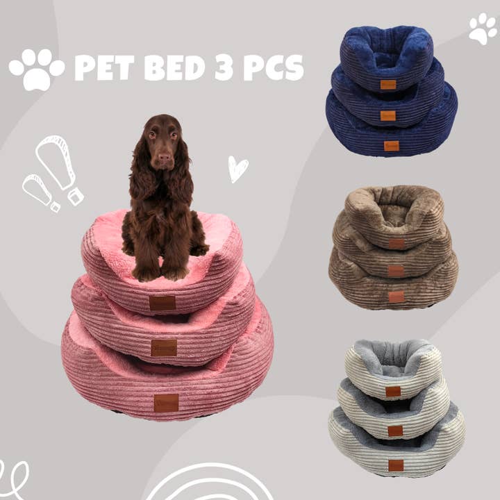 3 Pcs Corduroy Dog Bed With Plush Interior (6 Colours) for wholesale by Amomi