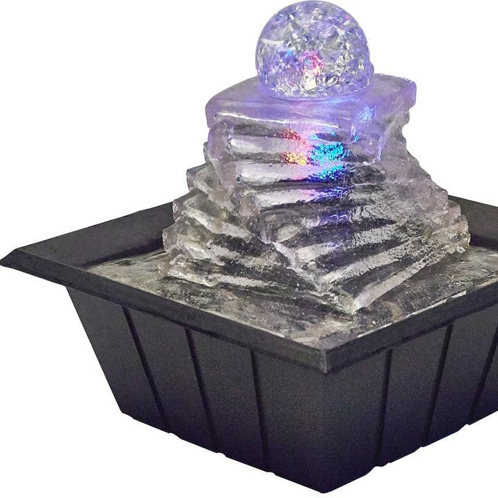 HomeRoots - Wholesale Decorative Tabletop Object - 8" Clear Polyresin Ice Design Tabletop Fountain With LED2