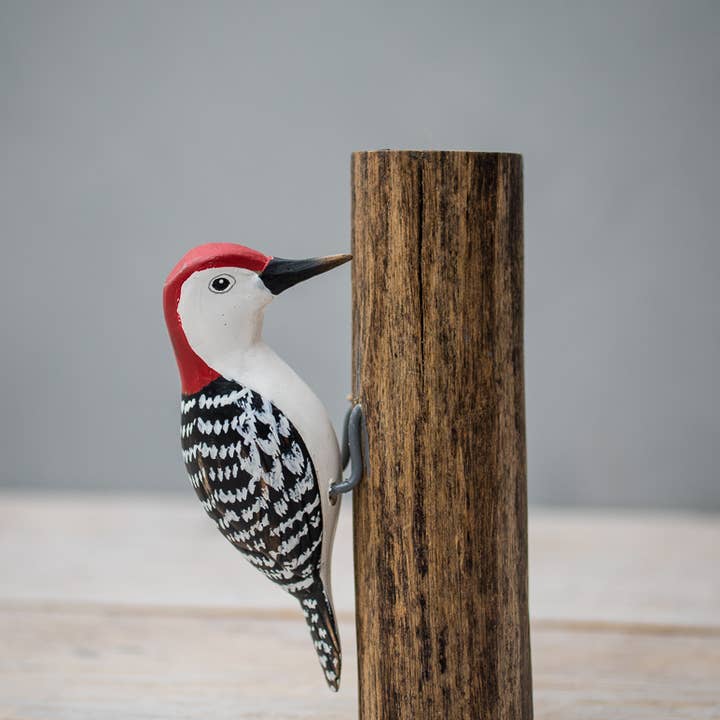 Mini Red Bellied Woodpecker - 5"H -Carved Ornament for wholesale by Aviologie