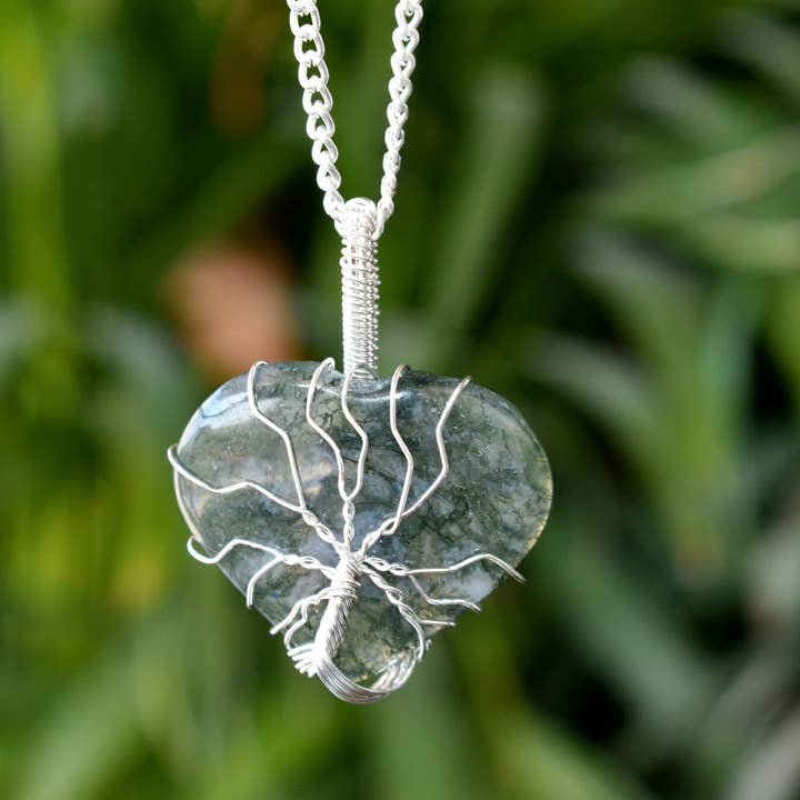 Soothing Crystals - Wholesale Pendant/Charm Necklace - Crystal Heart Silver Wire Wrapped Pendant, Gemstone Necklace19