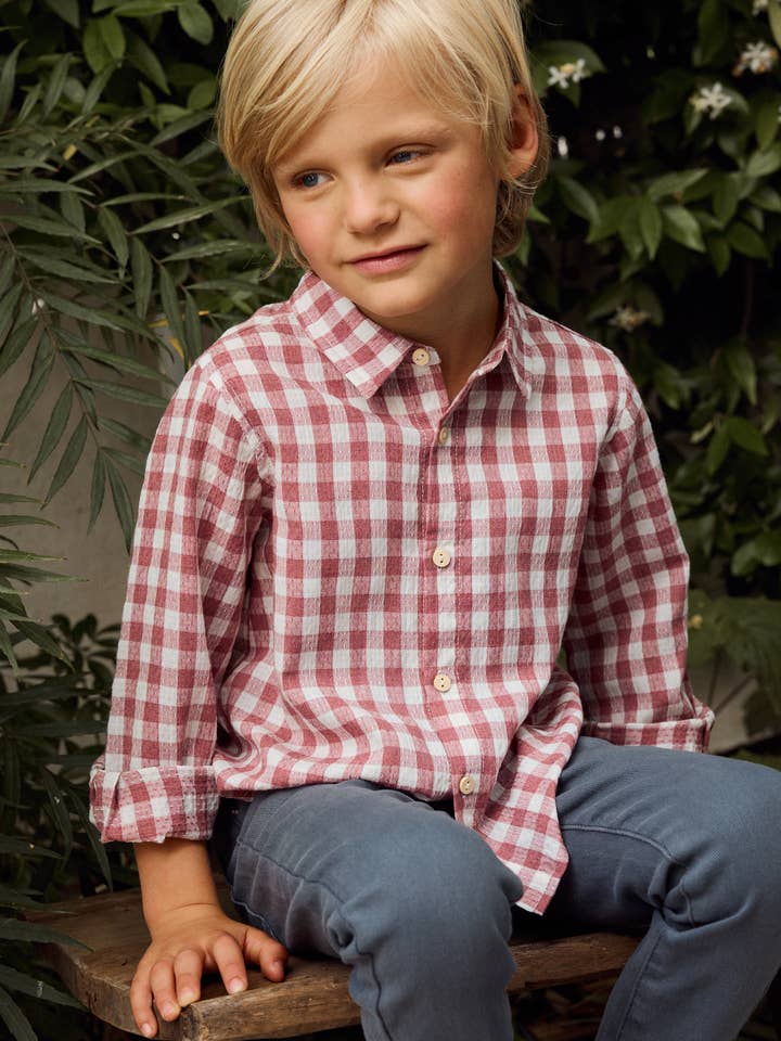 Vichy-kariertes Jungenhemd in Rosa und Weiß für den Großhandel von Dadati