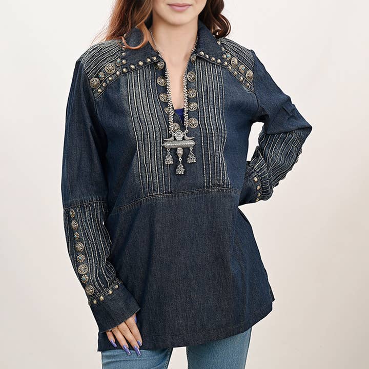ADDR001 Haut en jean western American Darling à clous et plis pour la vente par LS Western