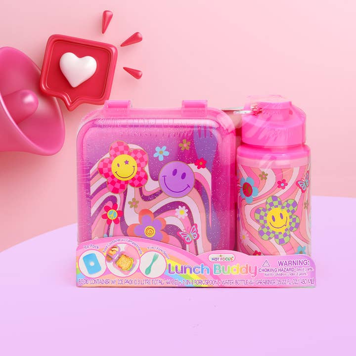 Sensibling Corp. – Großhandel Lunchbox/-tasche – Kinder – HOT FOCUS - Lunchbox-Set mit Groovy Flower Design und Trinkflasche5