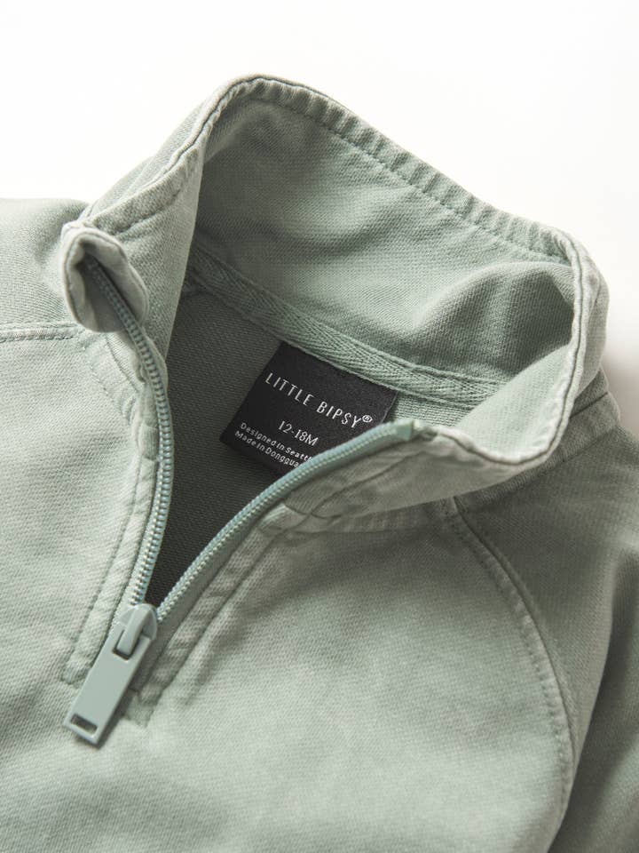 Little Bipsy - Wholesale Sweatshirt - Kids - Quarter Zip Pullover - Basil Wash