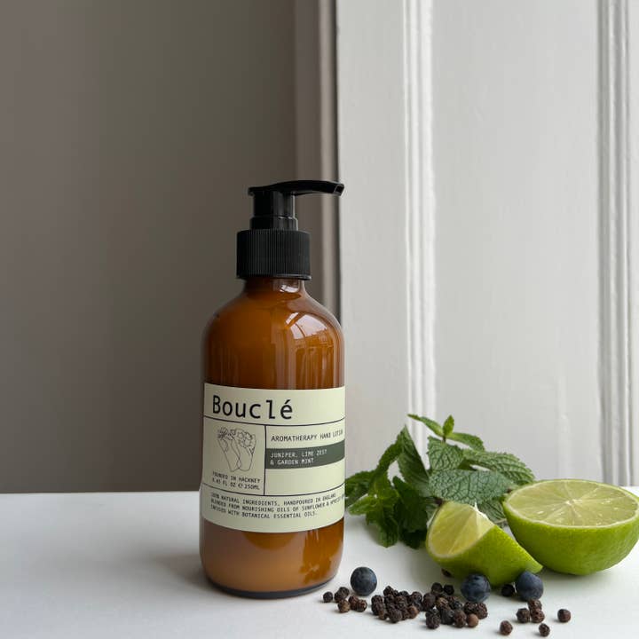 Juniper, Lime Zest & Garden Mint Essential Oil Hand Lotion for wholesale by Bouclé