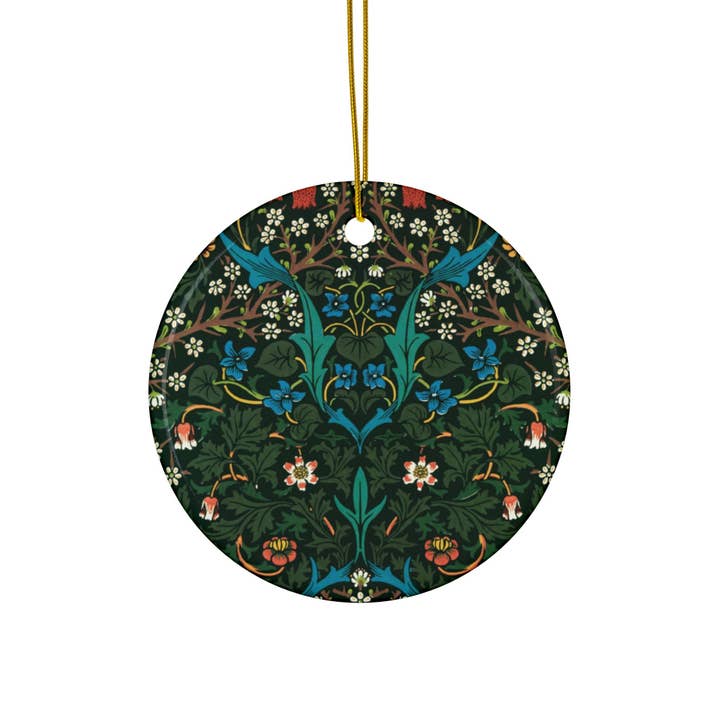 Ceramic Christmas Ornaments inspired by William Morris - Tulip Collection (Red) - Double Sided Print: 1pc, 3pcs, 5pcs, 10pcs for wholesale by Willy Morris Home Emporium
