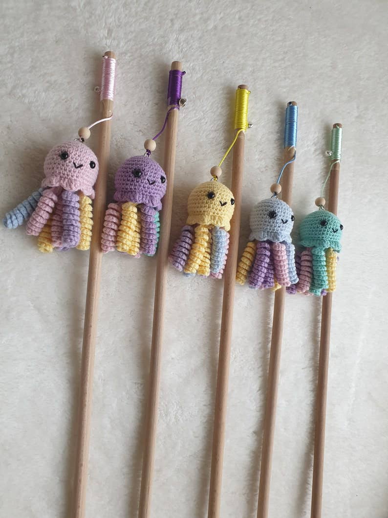 DIYSTORE - Vente Jouet – chat - canne à pêche pieuvre, jouet pour chat mignon, baguette pour chat, jouets pour chat méduse, canne à pêche pour chats, pêche pour chat, jouet pour chat à la cataire, canne en bois pour chat5