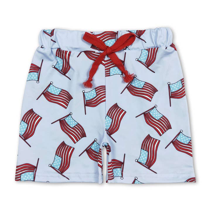 Yawoo Garments - Wholesale Shorts - Kids - Flag print kids boys 4th of july shorts