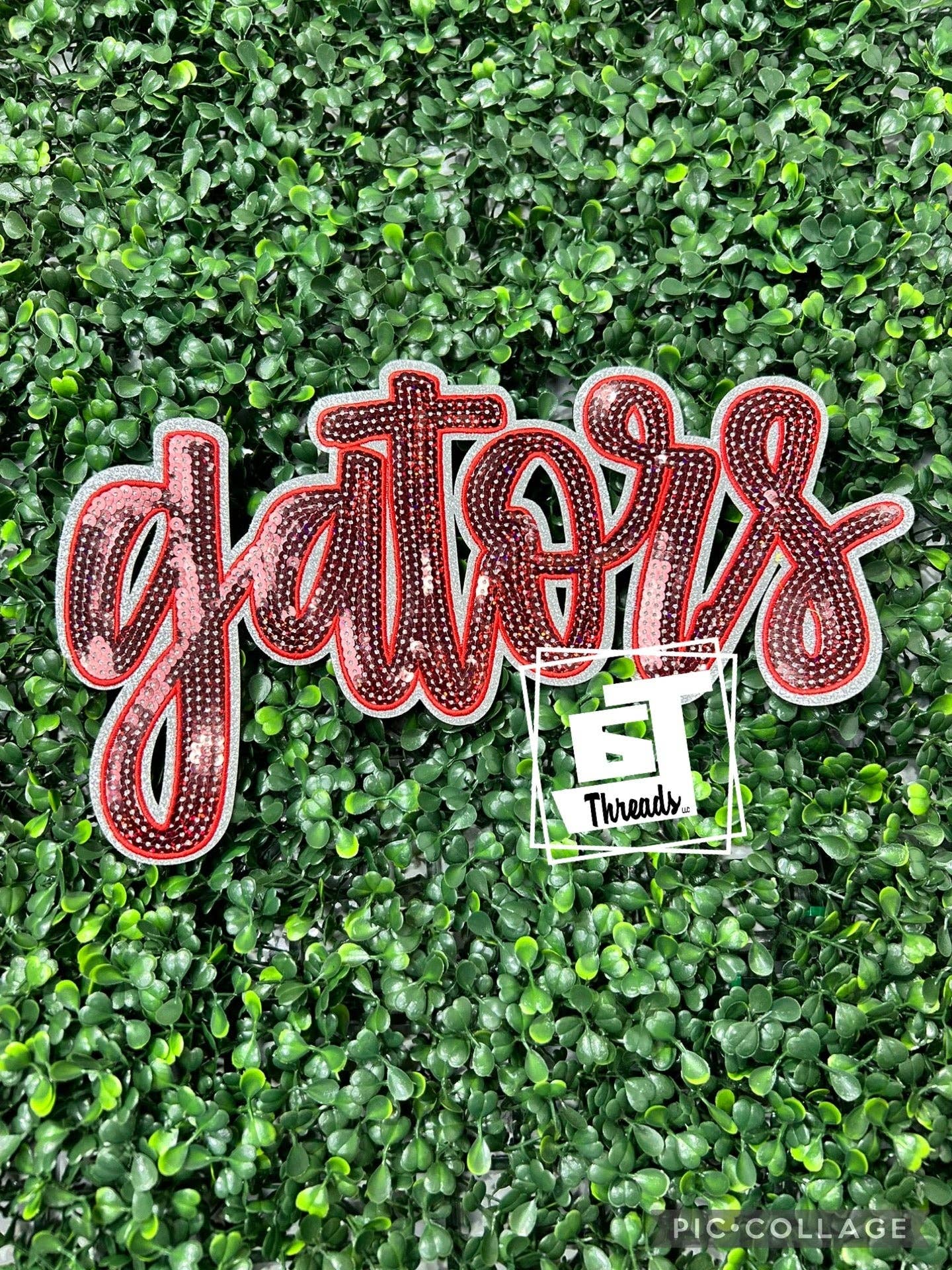 6j Threads LLC - Vente Écusson - Gators en sequins rouges cursifs....Patches uniquement0
