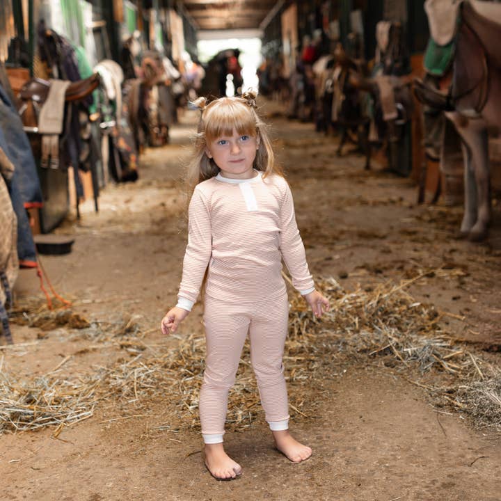 Shinu Child - Wholesale Sleepwear set – Kids - Peach and Cream Mock Button Pajamas