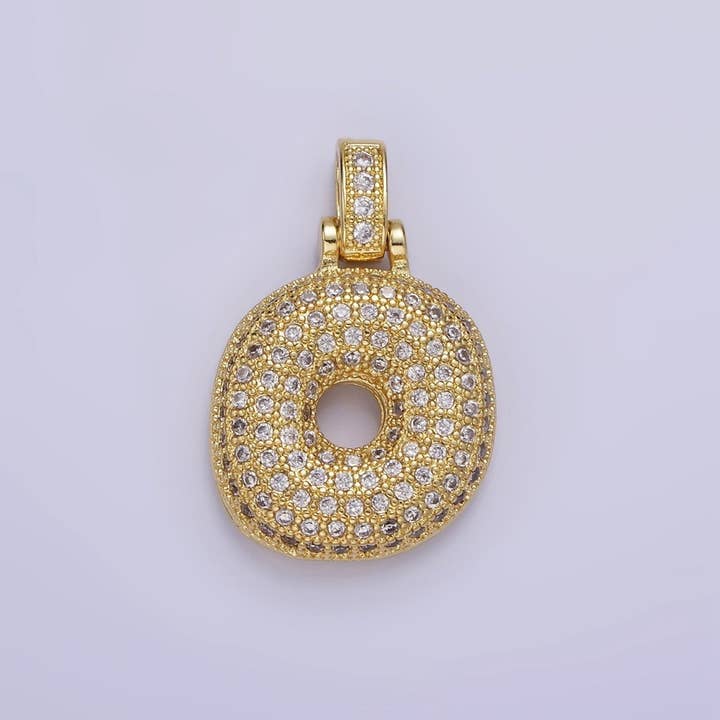 Aim Eternal - Wholesale Individual Charm/Pendant - 14K Gold Filled 20mm Micro Paved Balloon Bubble Initial Letter Pendant | A1197-A120914