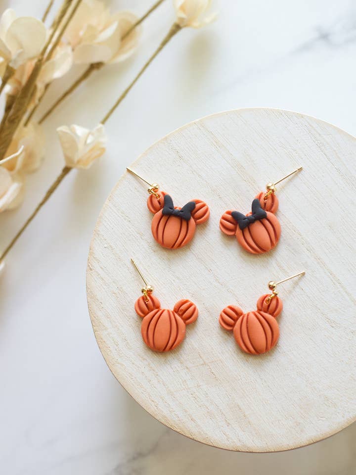 Mickey and Minnie Pumpkin Dangles for wholesale by Ruthie and Co.