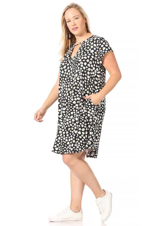 VIBE Apparel Co – wholesale Klänning - Dam – Plus mörk Ditsy blommig nyckelhål sväng klänning1