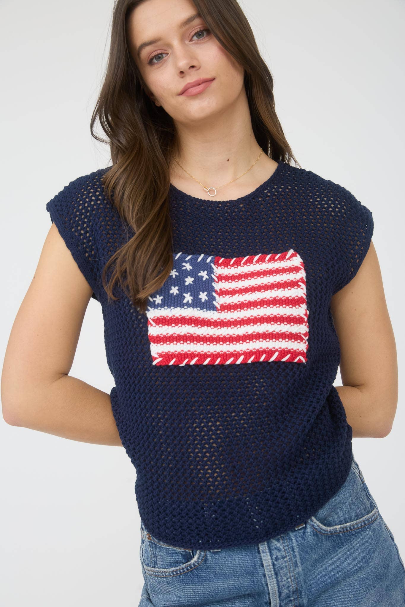 Blu Pepper - Wholesale Knit Sweater - Women's - AMERICAN FLAG CROCHET KNIT SWEATER TOP16