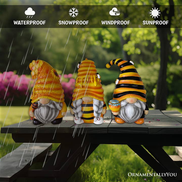 OrnamentallyYou - Wholesale Decorative Figurine - Buzzy Trio Set of Three Bumble Bee Gnome Figurines3