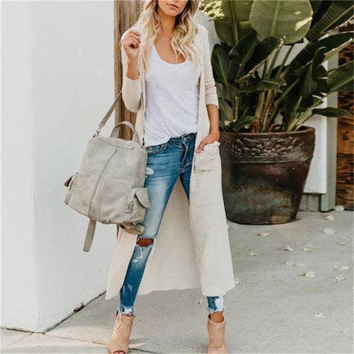 Supreme Fashion - Vente Manteau – femme - Gilet long en tricot avec boutons solides et poche avant