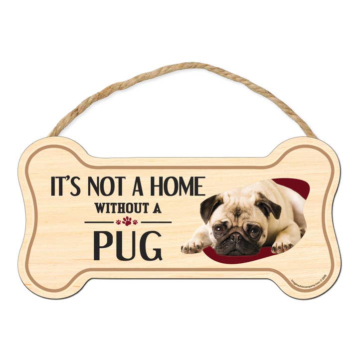 Pug Bone Shaped Wood Sign for wholesale by Imagine This Company