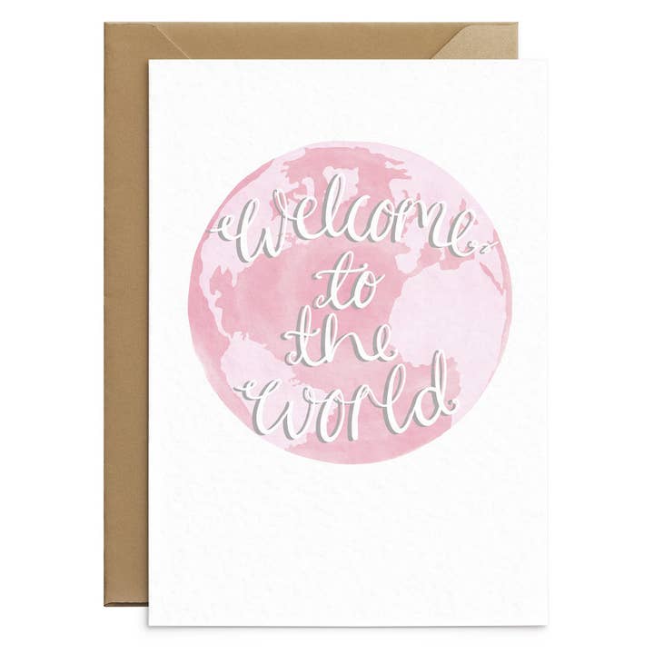 Pink Welcome To The World Card for wholesale by Poppins & Co.