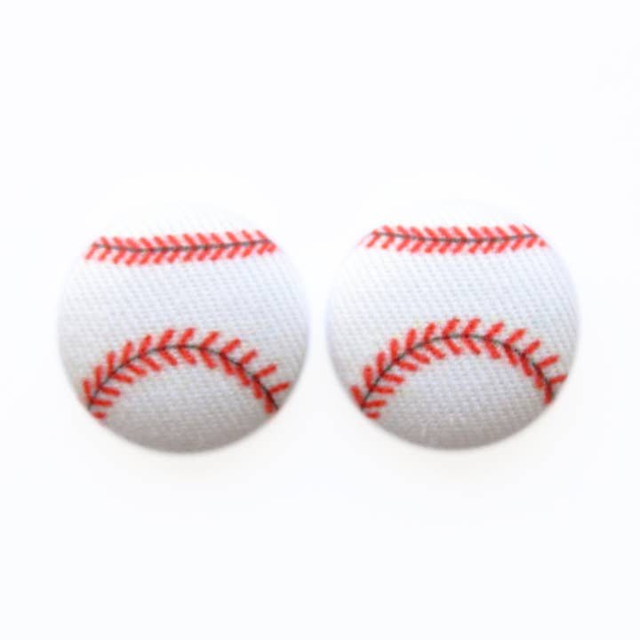 Rachel O's - Wholesale Stud/Post Earrings - Bold 7/8 Inch Baseball Bikes Fabric Button Earrings4