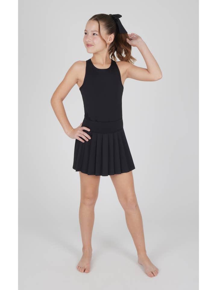 90 Degree by Reflex - Wholesale Activewear Set - Kids - Girls Racerback Tank, Pleated Skort, and Scrunchie Bow Set
