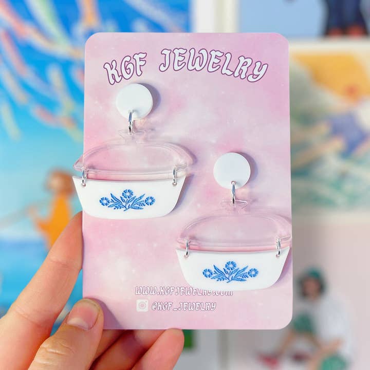 Corningware Dish Handmade Acrylic Earrings & Keychains for wholesale by KGF Studios