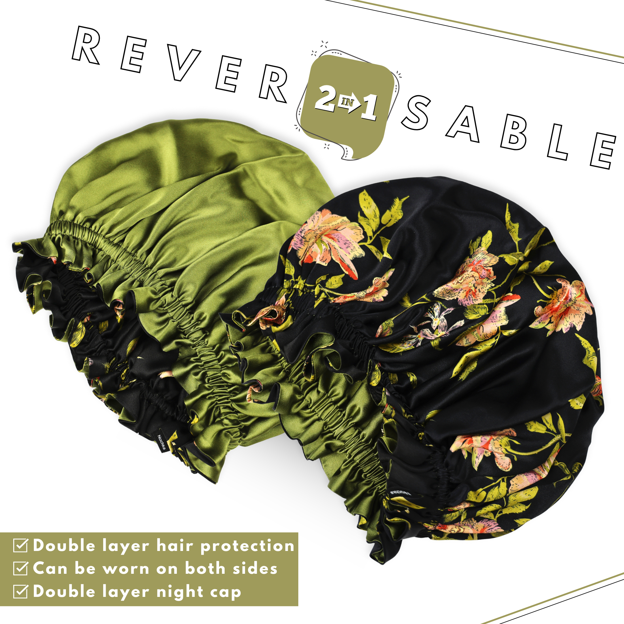 Nochka – wholesale Sleep cap / bonnet – women's – Wild Rose Print Reversible Bonnet
5