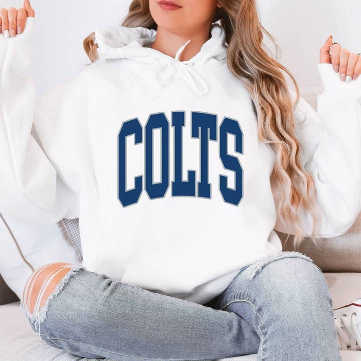 Limeberry Designs - Wholesale Graphic Sweatshirt - Women's - Colts Collegiate Letter Wholesale Graphic Sweatshirt + Hoodie5
