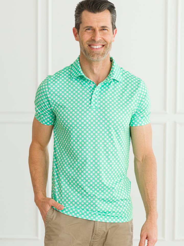 Green Men's Tiny Tee Time Golf Knit Short Sleeve Performance Polo
for wholesale on Faire3