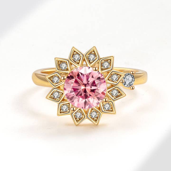 Perimade & Co. LLC – wholesale Band/stacked ring – Dainty Sunflower Anxiety Fidget Spinner Ring in Solid Copper