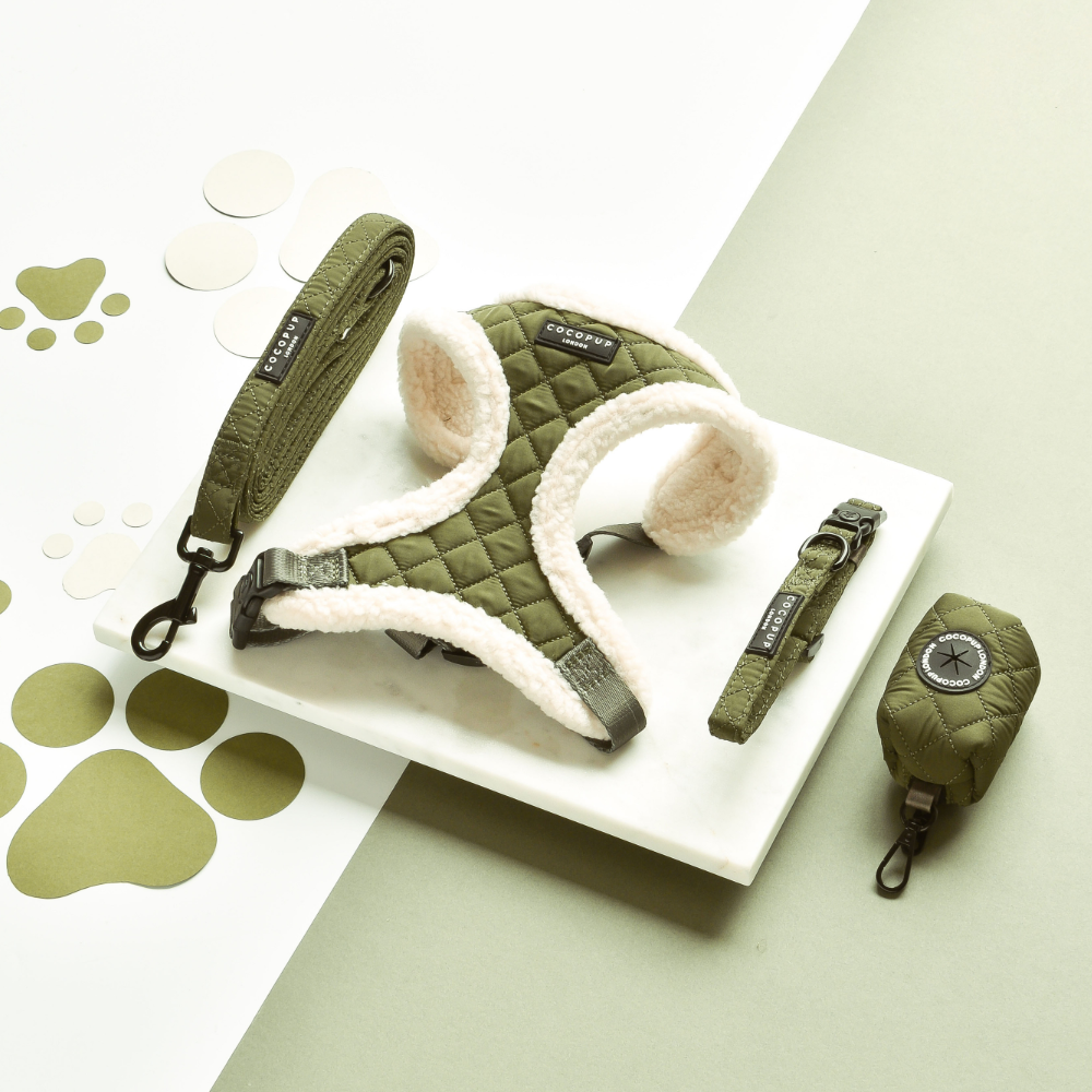 Cocopup London - Wholesale Pet Harness - Dog - Khaki Quilted Adjustable Neck Harness1