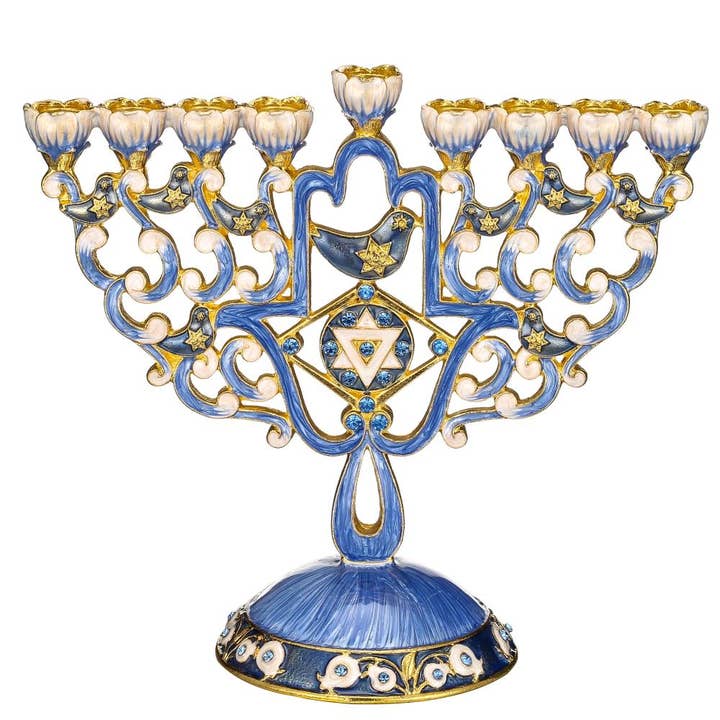 Matashi - Vendita all'ingrosso Menorah - Candelabro Menorah smaltato dipinto a mano Matashi con Hamsa1