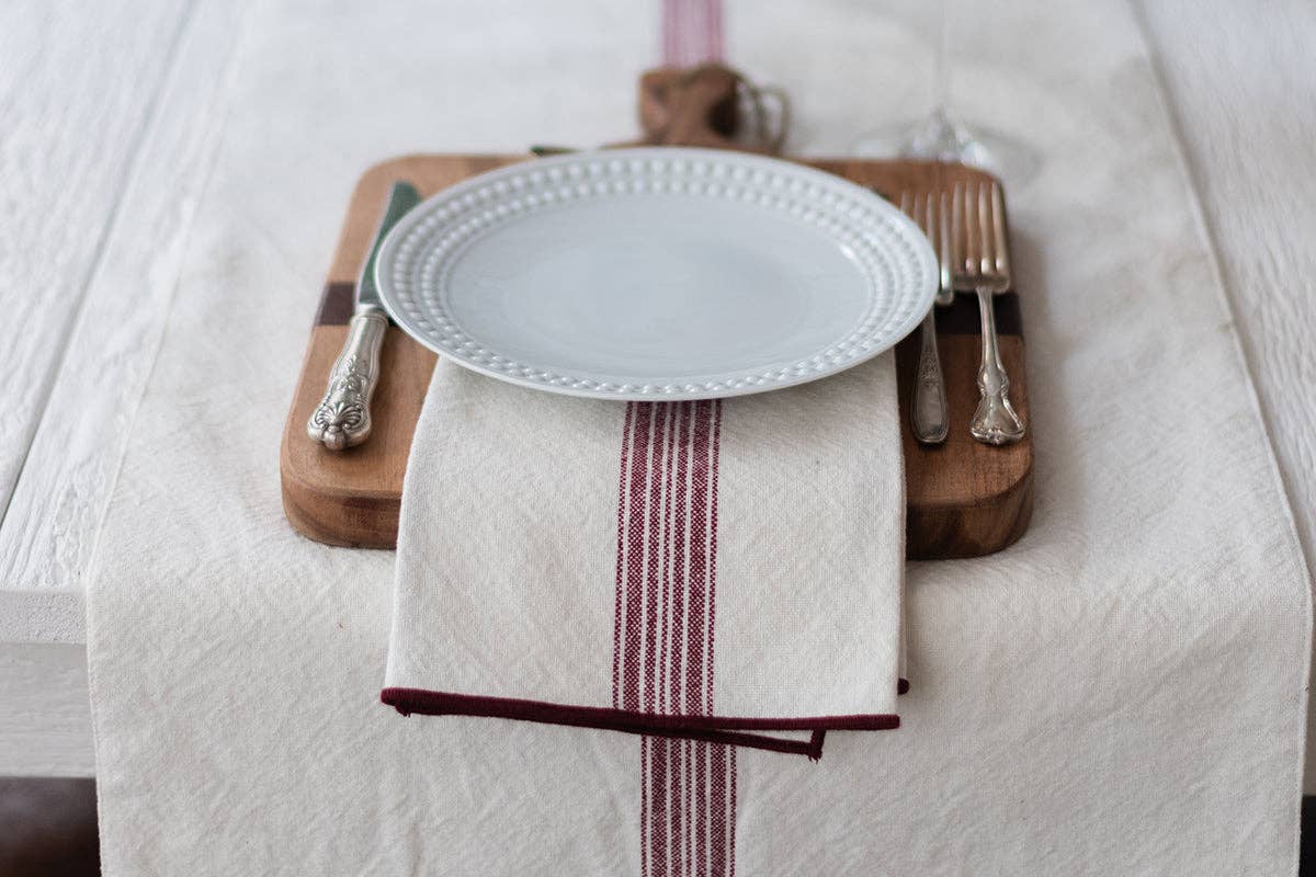 etúHOME - Wholesale Dinner & Cloth Napkin - Dinner Napkins, Vintage Merlot Red Stripe, Set of 46