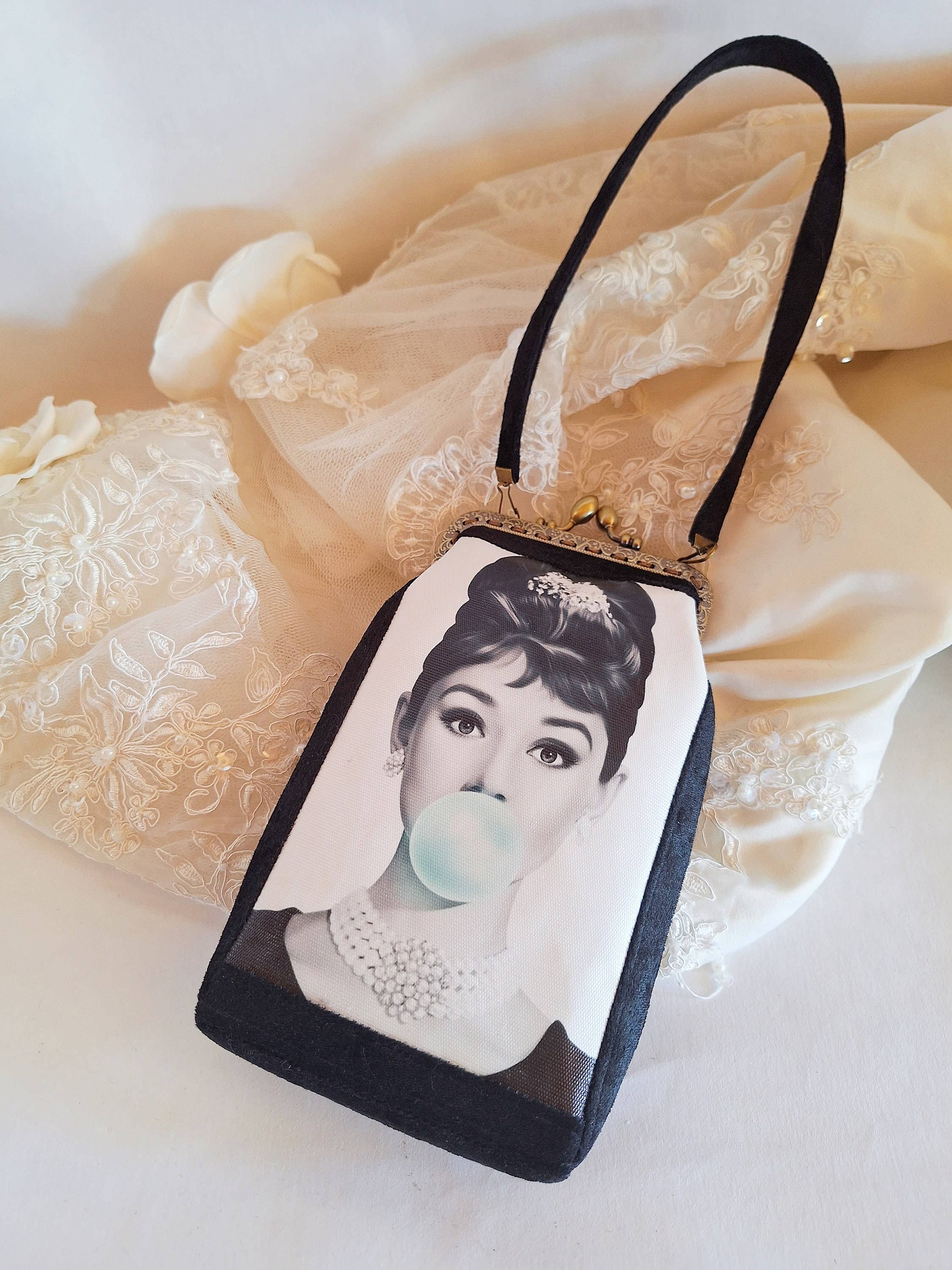 LeisTextileStudio - Wholesale Clutch Bag - Women's - Audrey Hepburn Bubblegum Velvet Phone Clutch Handbag3