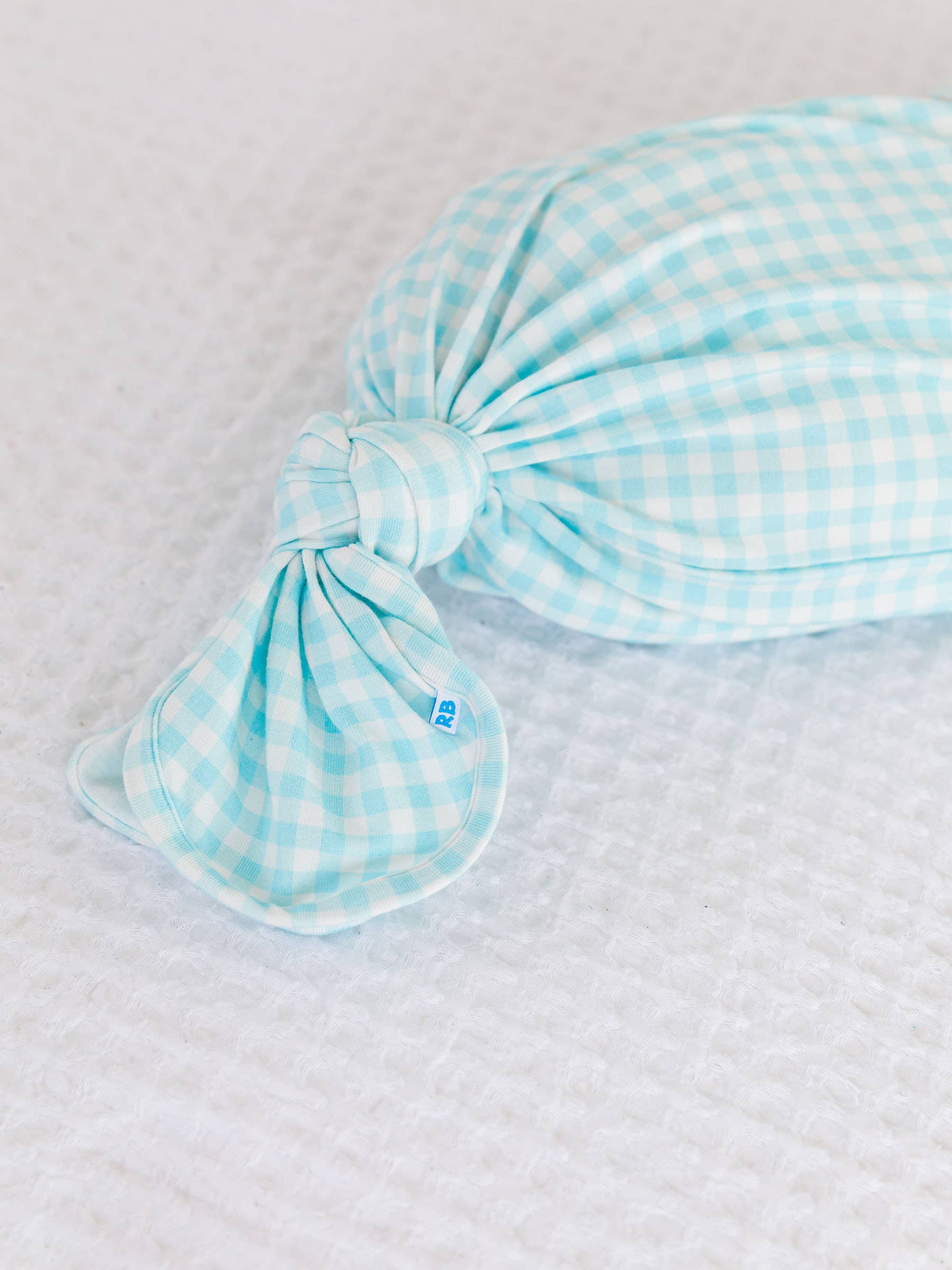 SoftSnooze™ Baby Cotton Modal Blue Breeze Gingham Knotted Sleep Gown & Hat Set for wholesale on Faire5