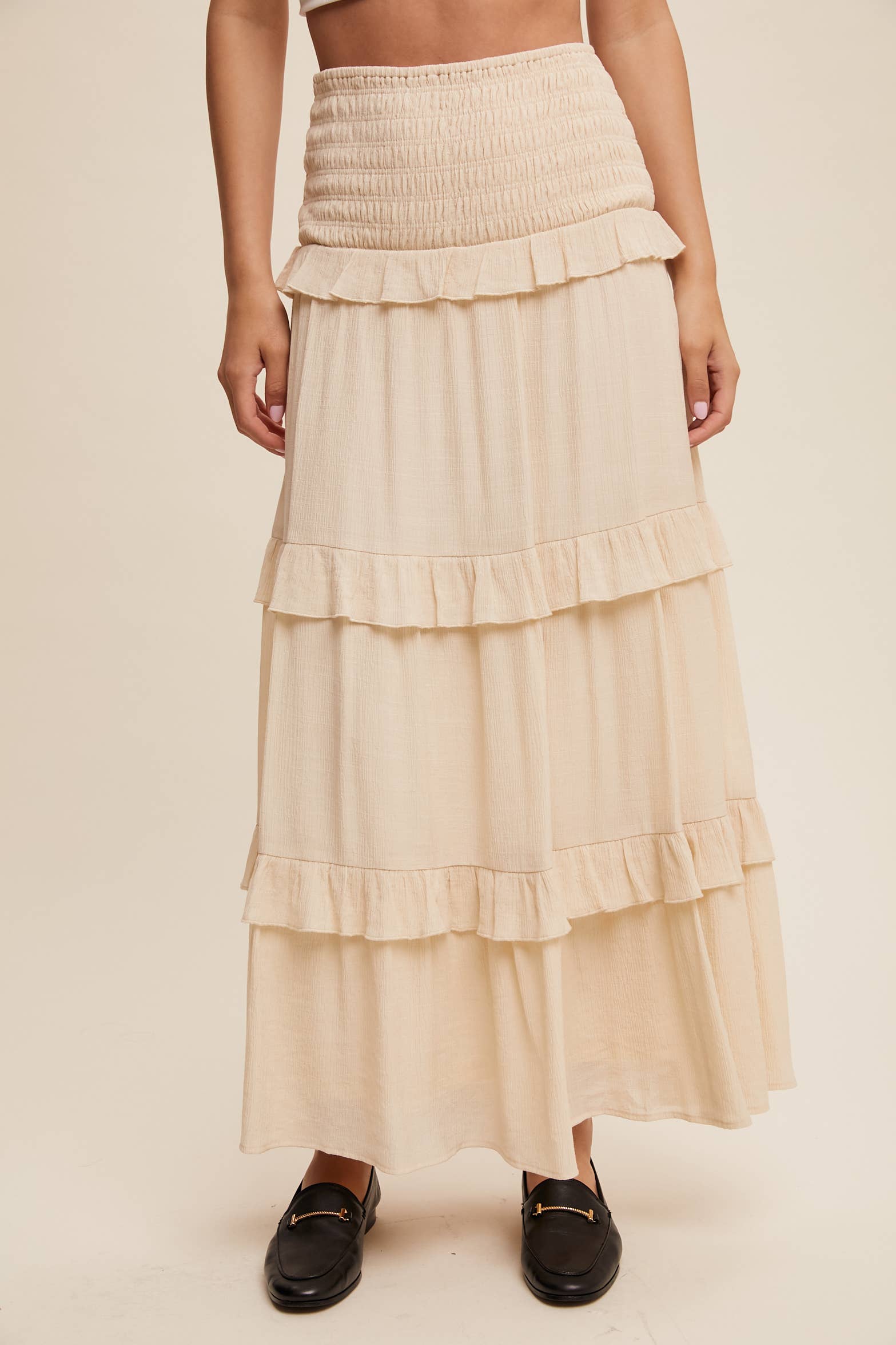 Listicle - Wholesale Skirt - Women's - 2-Way Smocked Ruffle Tiered Midi Dress or Skirt31