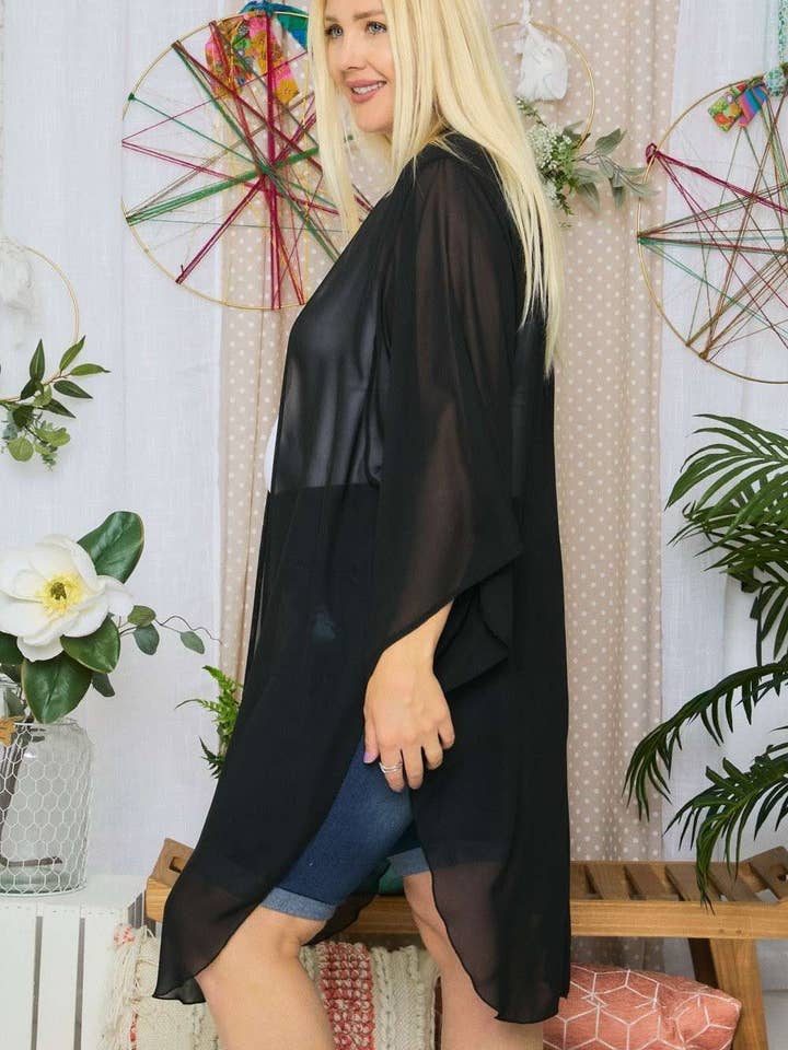 Madelyn - Wholesale Kimono - Women's - LYJ13385X - PLUS SIZE SOLID CHIFFON KIMONO
