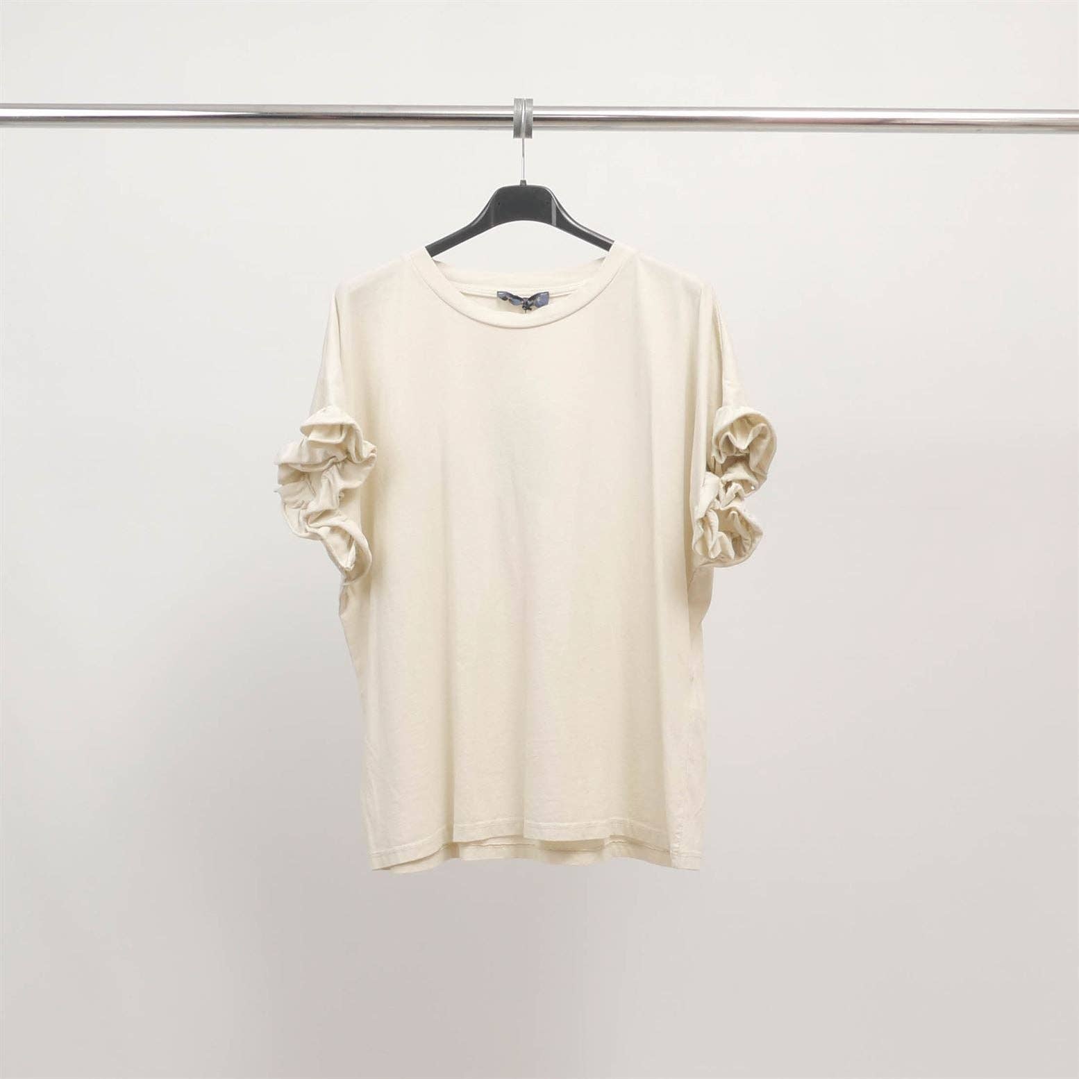 Cecile Wang - Wholesale T-Shirt - Women's - Ruffled sleeve stretch cotton T-shirt CM544493