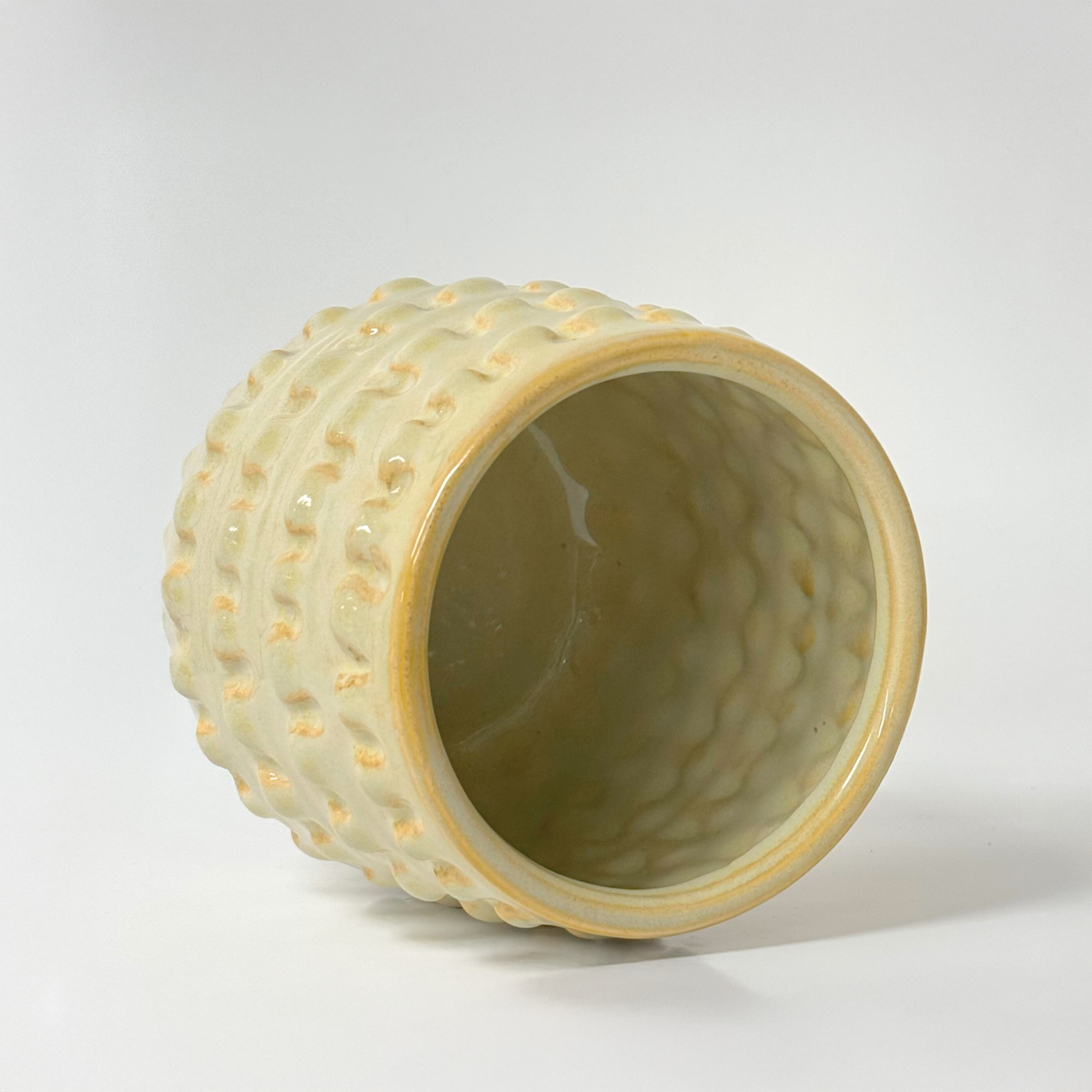 Jacobson - Wholesale Vase - 4.5"D Dripped Texture Ceramic Pot - Beige & Yellow1