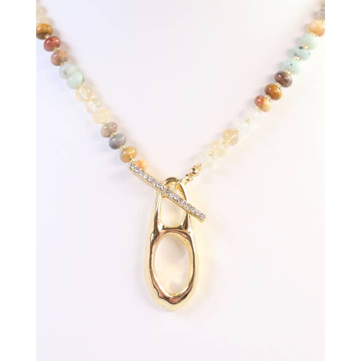 Caroline Hill - Wholesale Pendant/Charm Necklace - Rives Stone and Crystal Pendant Necklace Natural2