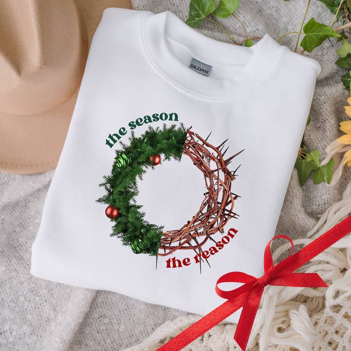The Season, The Reason. Christmas Christian Sweatshirt for wholesale by God Influenced Apparel