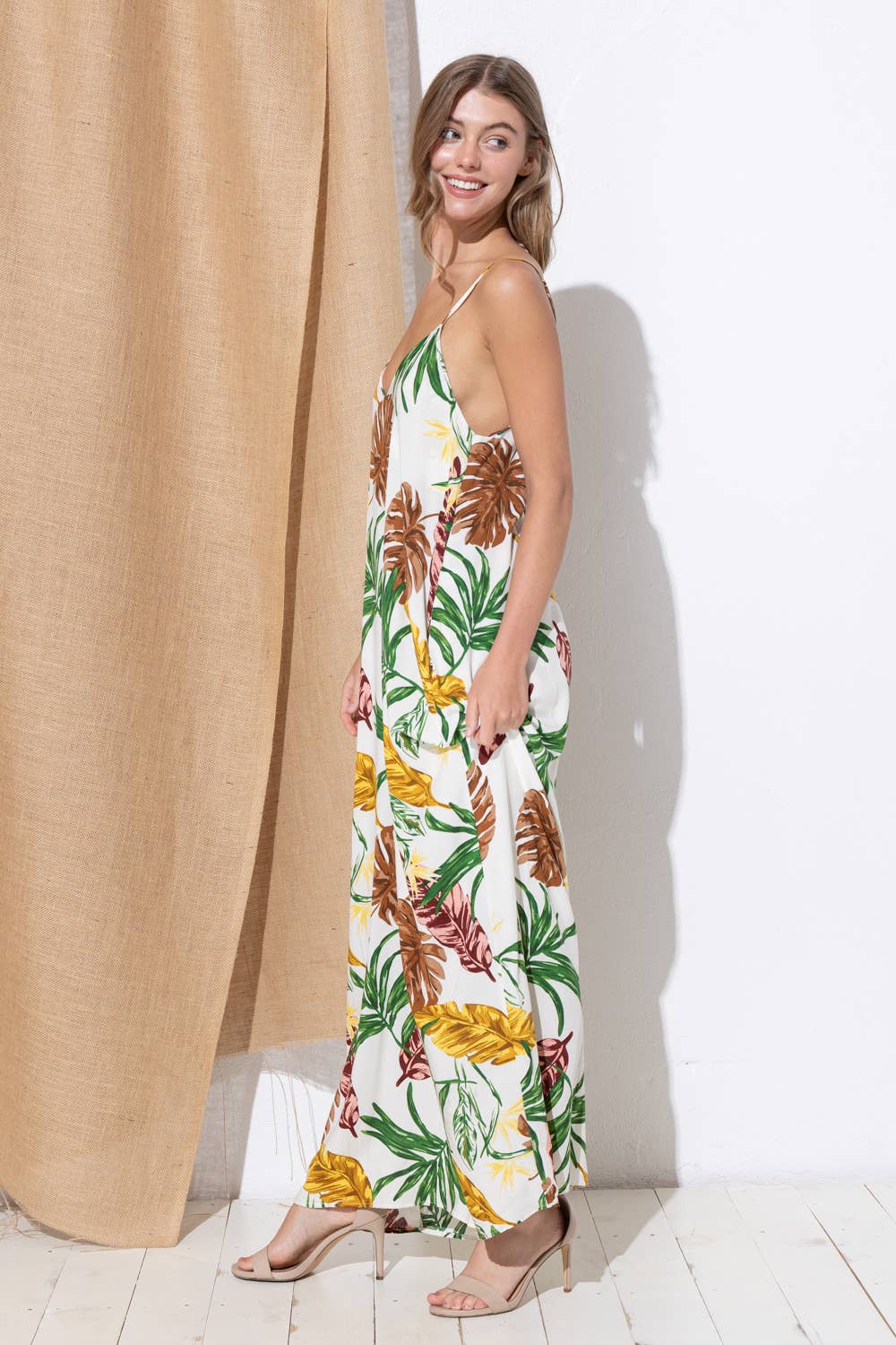 Bloidy - Wholesale Dress - Women's - Palm Leaf Tropical Floral Print Maxi Dress - C967624