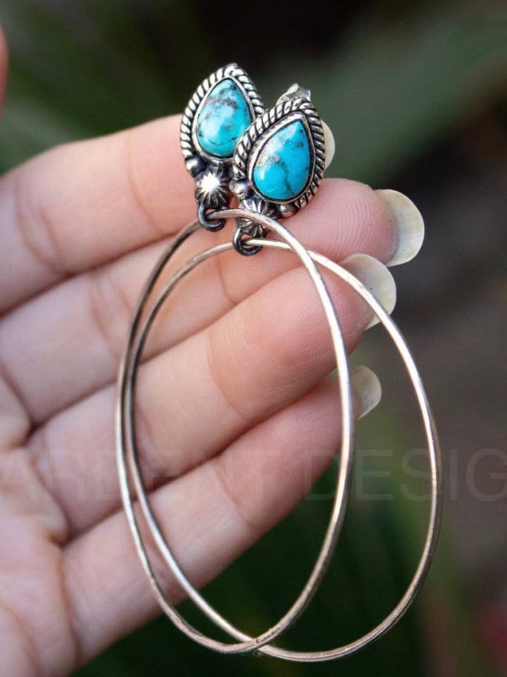 Boucles d'oreilles turquoise, Bijoux turquoise, Boucles d'oreilles en argent sterling, Bohème, SKU 6102 pour la vente par Ambra Jewels