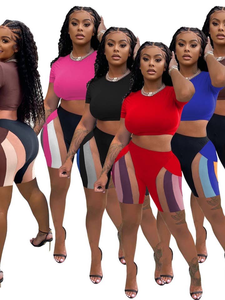 MB FASHION Crop Top and High-Waisted Shorts Set 5267T for wholesale by MB Fashion Wholesale